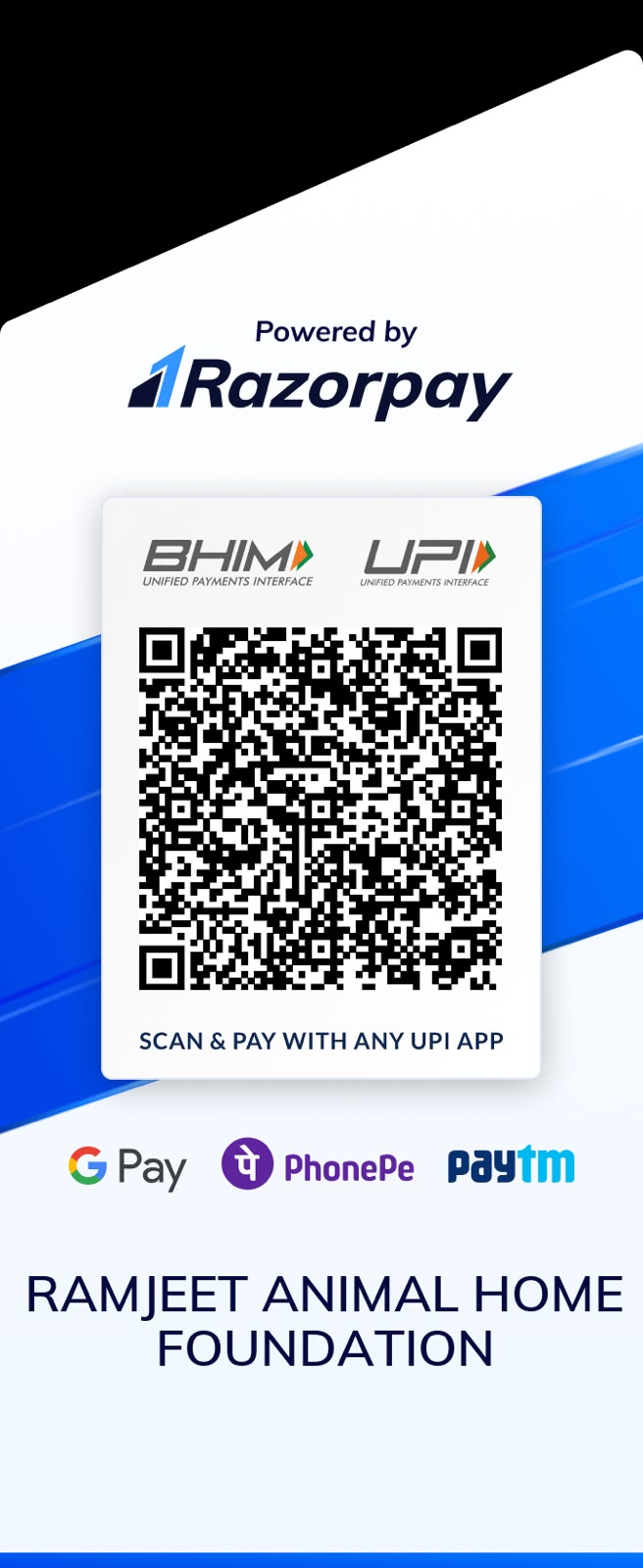 Scan and pay using UPI - Ramjeet Animal Home Foundation